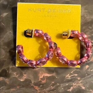 Low Start - Kurt Geiger Pink, Crystal and Gold Hoop Earrings